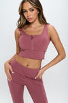 Zip Up Crop Sports Tank Top Set - KOKOTETE